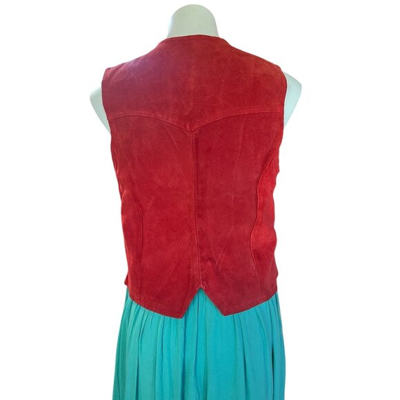 Pioneer Wear Red Suede Leather Suede Vest Womens Size 12 By Southwest Lined - Picture 3 of 10